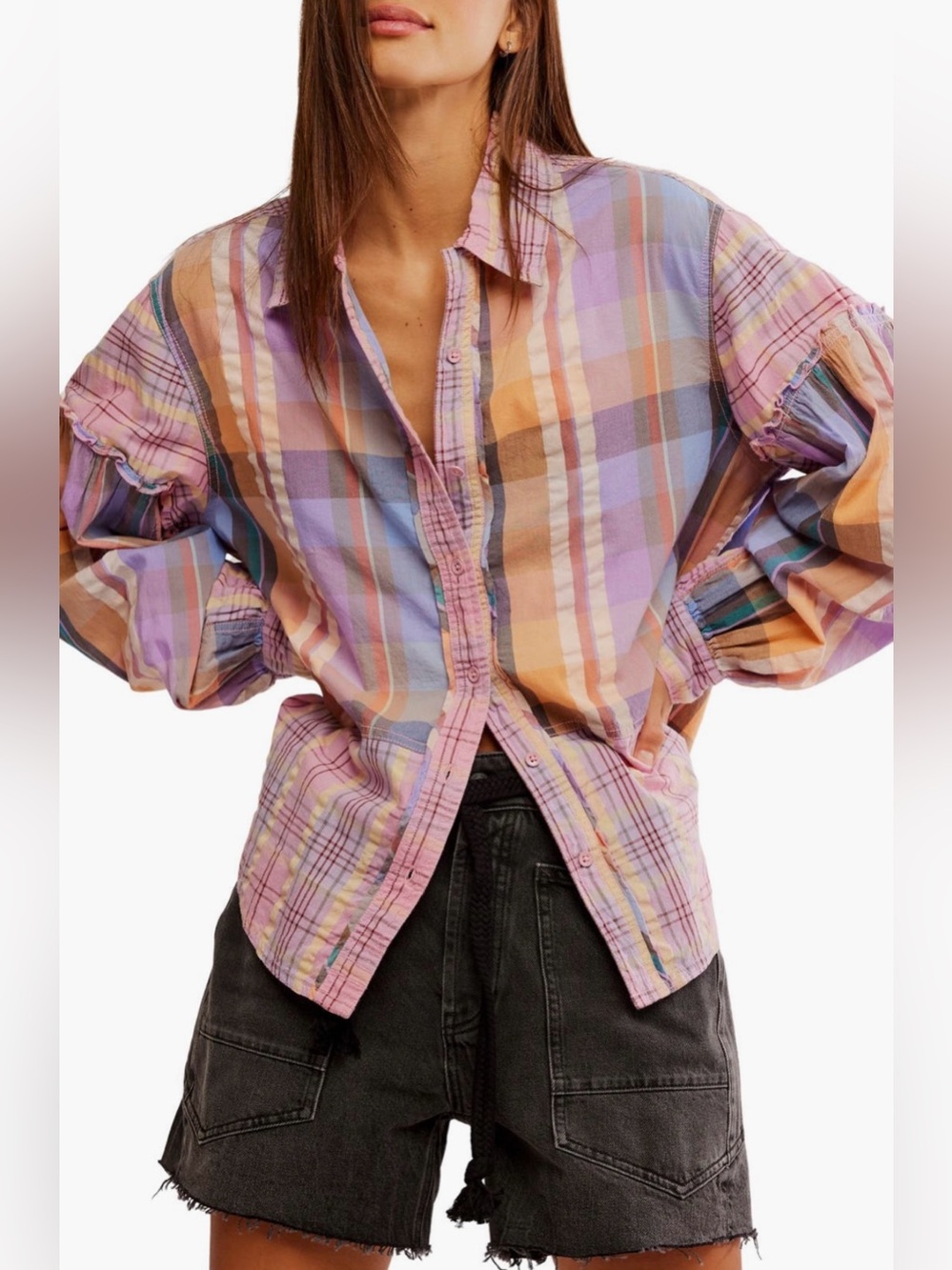Free People (We The Free) Madras Dreams Button-Up Shirt, Size S/P